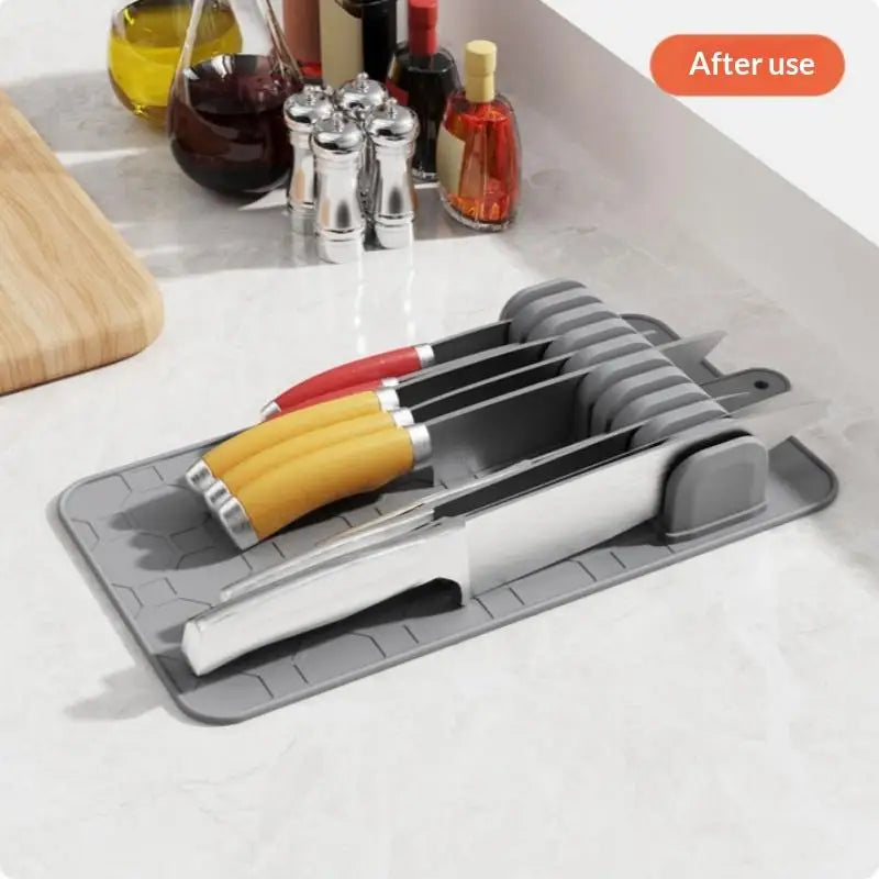 Kitchen Organizer Knife Holder Mat Non Slip Safe Storage for Multiple Knives in Drawer Keep Blades Protected