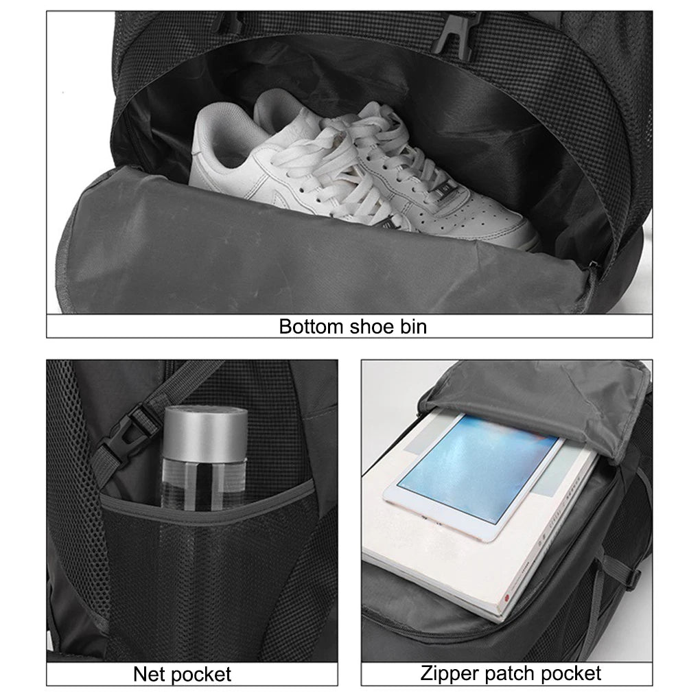 60L Backpack Outdoor Large Capacity Waterproof Rucksack Climbing Pack Zippered Portable Lightweight Bag