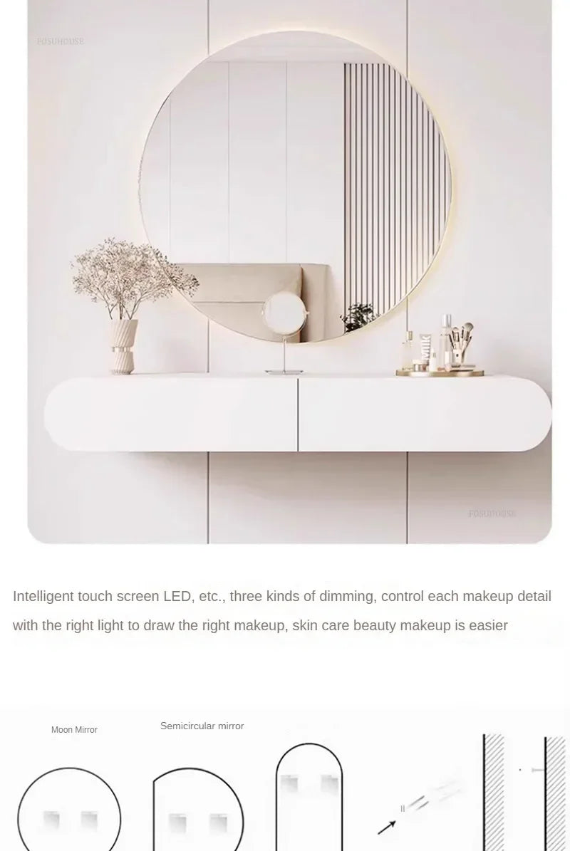 Off-white Hanging Dressing Table Minimalist Wall Mounted Vanity Unit with Mirror Bedroom Furniture Modern Design