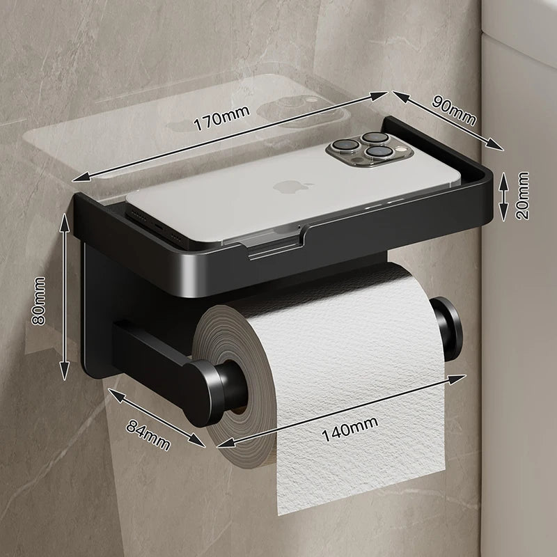 Large Toilet Paper Holder Wall-Mounted Paper Roll Holder With Storage Tray Toilet Organizer Phone Stand Bathroom Accessories