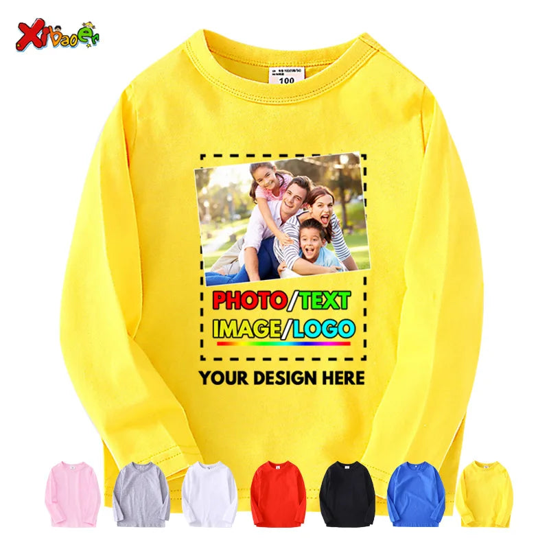 Custom Long Sleeves Shirt Kids Personalized Photo Shirt Children T-Shirt Name Clothing Girl Boy Shirt Toddler Logo Design Shirt
