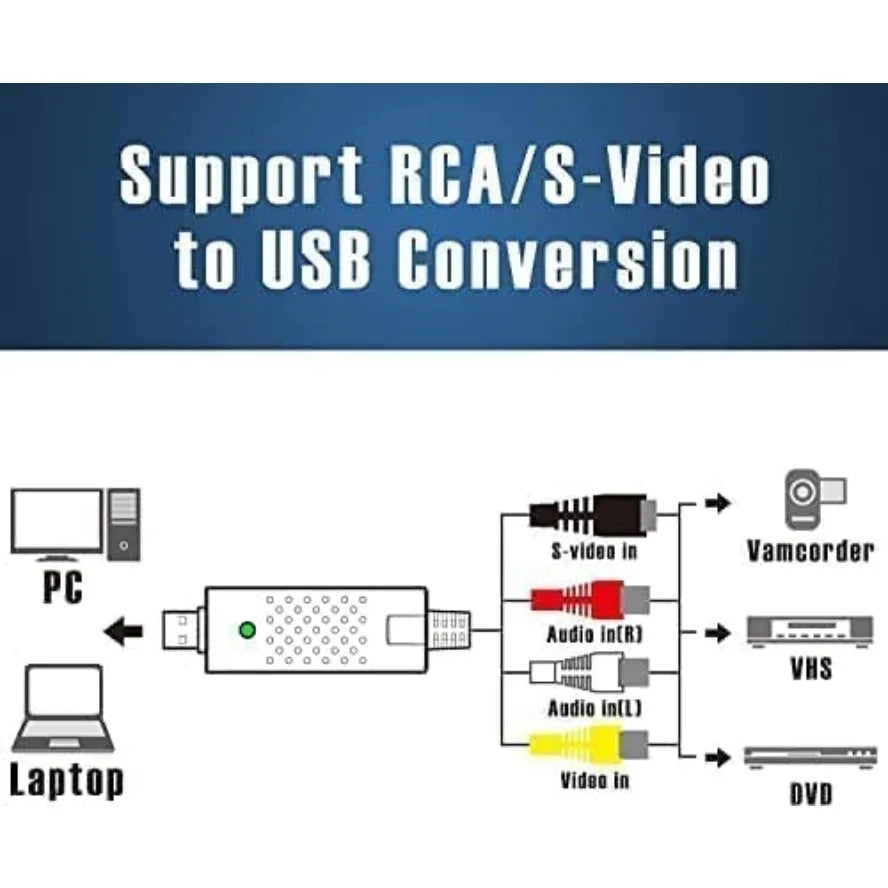 USB Audio Video Capture Card Adapter Video Converter with USB Cable VHS To Digital Converter for TV PC DVD VHS Capture Device