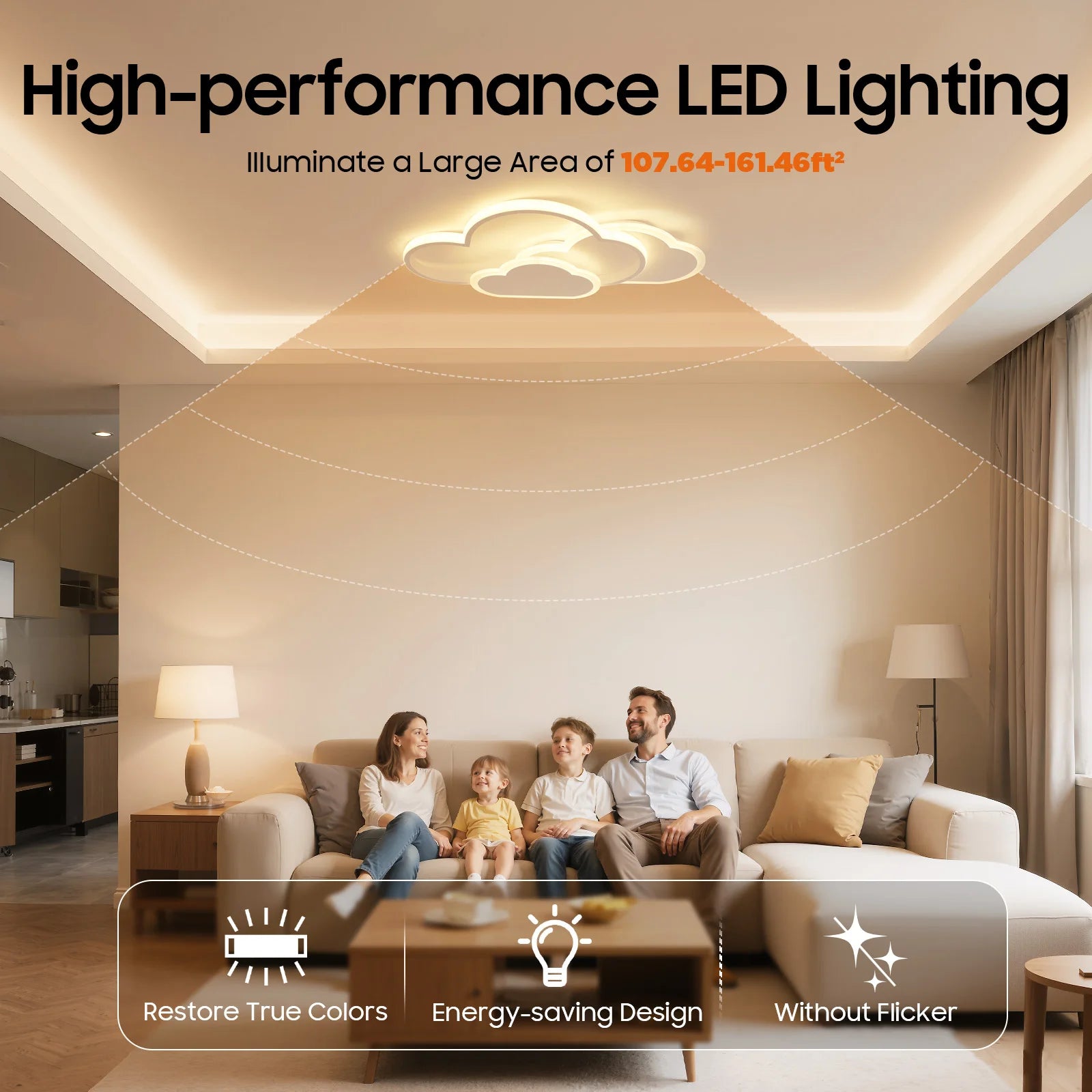 Cloud Shape LED Ceiling Light Fixture Modern 3-Color Lighting Acrylic Ceiling Lamp for Living Room Bedroom Kid's Room 52x31cm