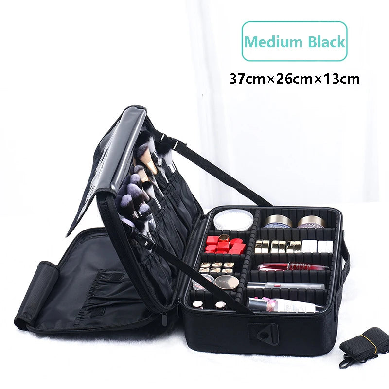 Large Capacity Makeup Case - 3 Sizes Cosmetic Organizer Brush Bag Barber Train Case for Makeup Artists Hair Cutter Sets