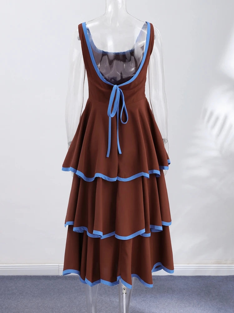Fashion Women's Dress Round Neck Strapless Sleeveless Cascading Ruffled Hem Dresses Chic 2026 Summer New Daily Wear Ladies Robes