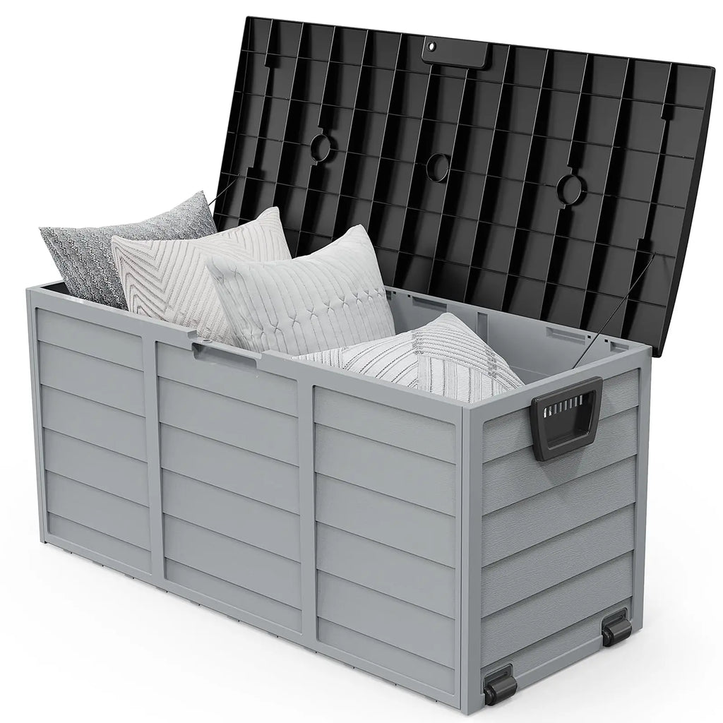 VINGLI 75 Gallon Outdoor Storage Box Lockable Plastic Deck Box Waterproof with Wheels for Garden Pool Patio Black