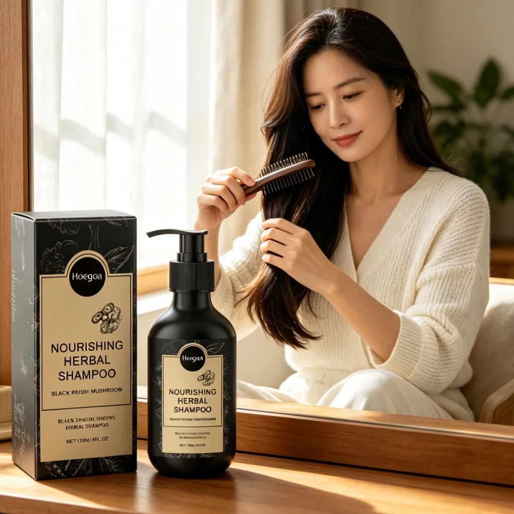 Hoegoa Herbal Shampoo Deep Cleaning Soft Smoothing Frizz Repair Damaged Hair Nourishing Mild Volumizing Hair Care Shampoo 120ml