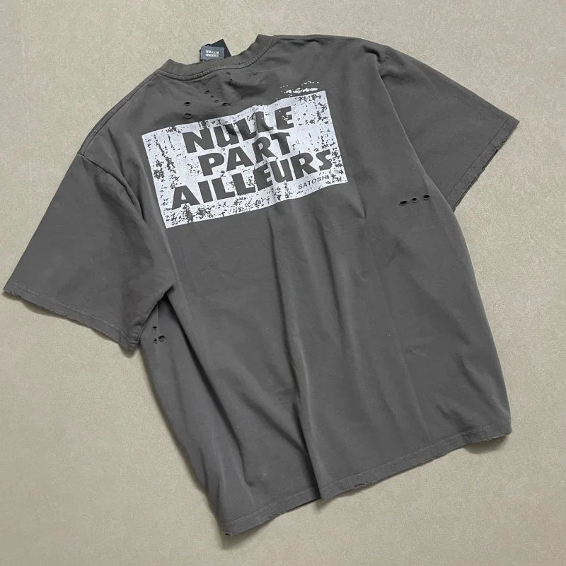 Men Satoshi Nakamoto Vintage Destroyed T-Shirt Oversized Cotton Streetwear Washed Tee