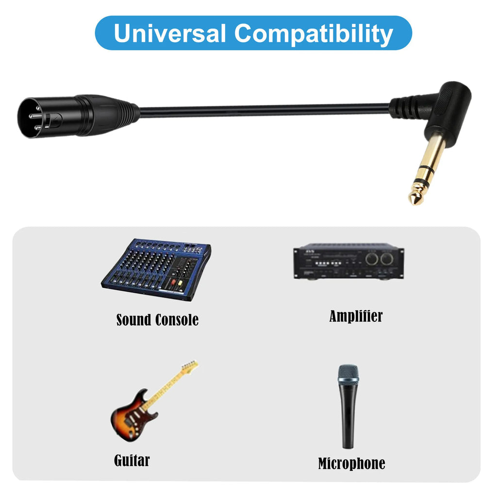 90-degree right-angle 1/4-inch TRS to XLR male balanced signal interconnect cable 1/4-inch to XLR female jumper cable 0.5 meters