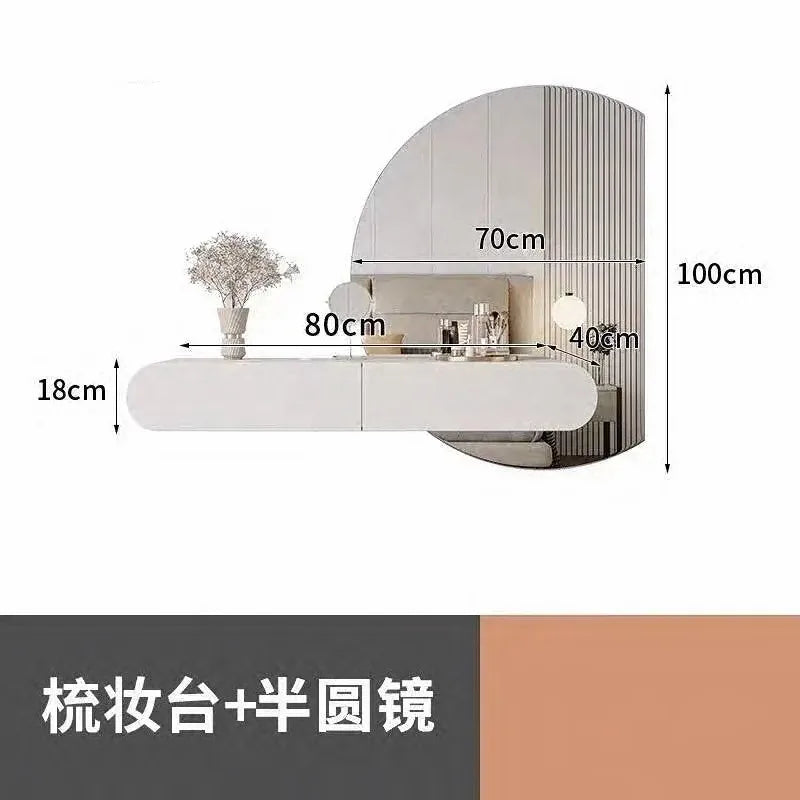Cream Suspended Dressing Table Bedroom Furniture Minimalist Dressing Table Wall Mounted Dressing Table Mirror Combination