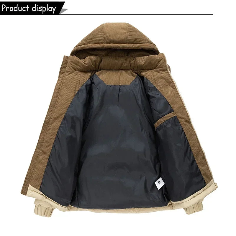 Winter Men Waterproof Windproof Casual Jacket Mens Puffer Hooded Fashion Jacket Man Outdoor Loose Thick Jacket Windbreaker Parka
