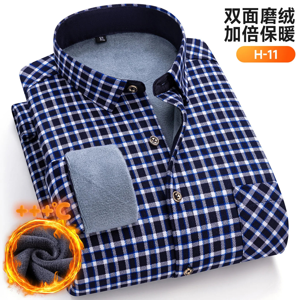 Plus Size 8XL 7XL 6XL Men's Thickene Shirt Long Sleeve Fleece Warm Winter Autumn Casual Soft Print Daily Thermal Male Clothing