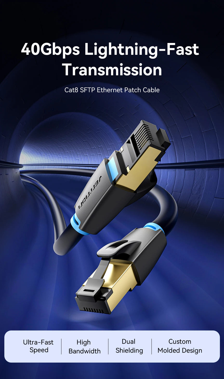 Vention Cat8 Ethernet Cable SFTP 40Gbps 2000MHz Cat 8 RJ45 Network Lan Patch Cord for Router Modem Internet RJ 45 Ethernet Cable