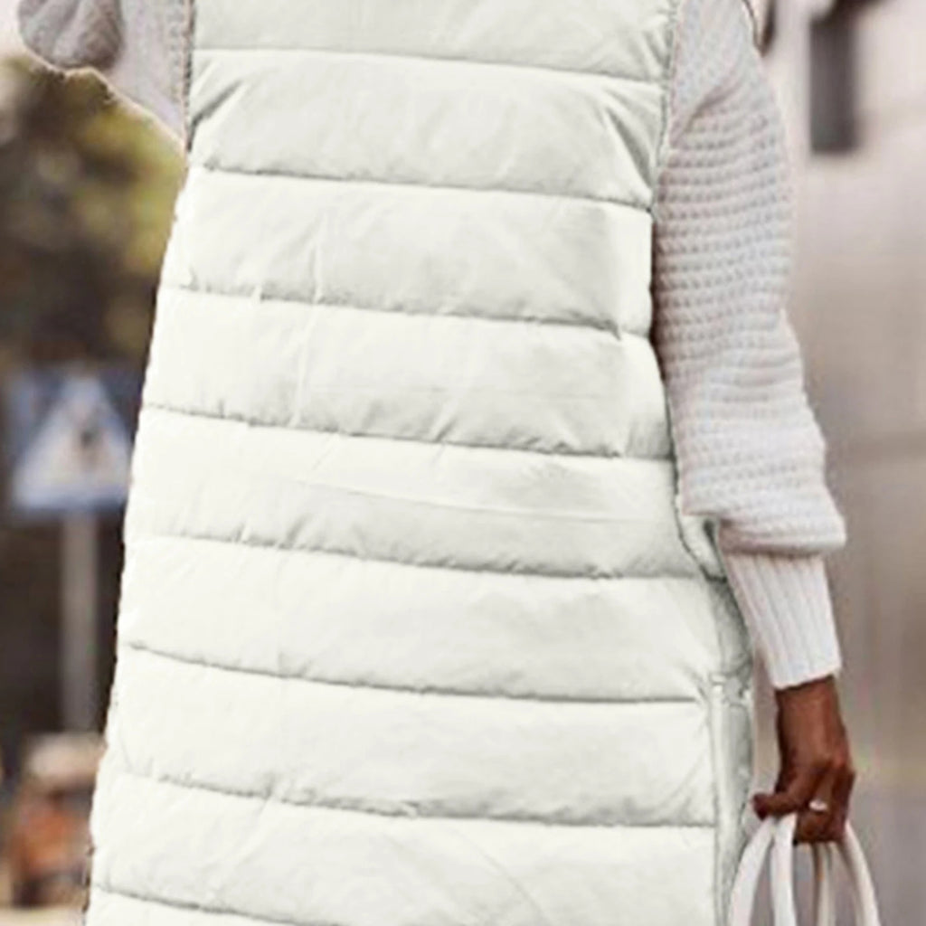Women's Long Coat Vest With Hood Autumn Winter Sleeveless Warm Cotton Down Coat Waistcoat Quilted Vest Down Jacket Outwear 2XL
