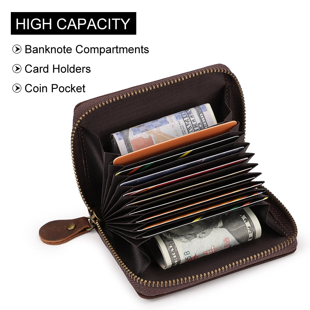 RFID Blocking Bank/ID/Credit Card Holder Cowhide Business Multi Card Slot Wallet for Men Small Male Storage Money Purse