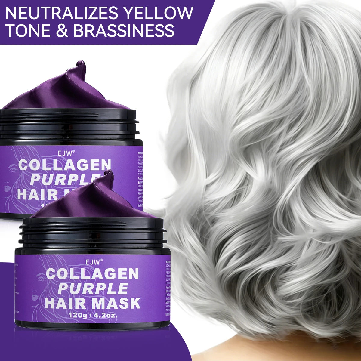 Keratin Purple Hair Mask,Deeply Hydrating Purple Color Depositing Shampoo for Blondes,Bleached&Grey Hair Enhances Shine&Brightn