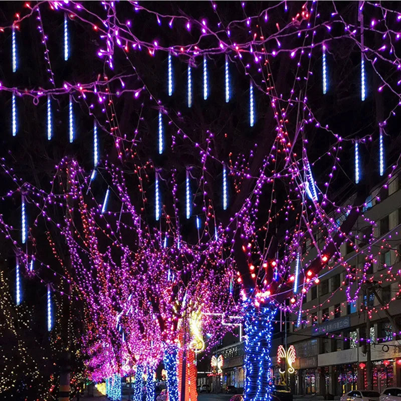 Solar Falling Star Meteor Lights 30CM8Tubes-50CM8Tubes LED String IP54 Waterproof Warm White Blue Colorful 8 Modes Christmas LED