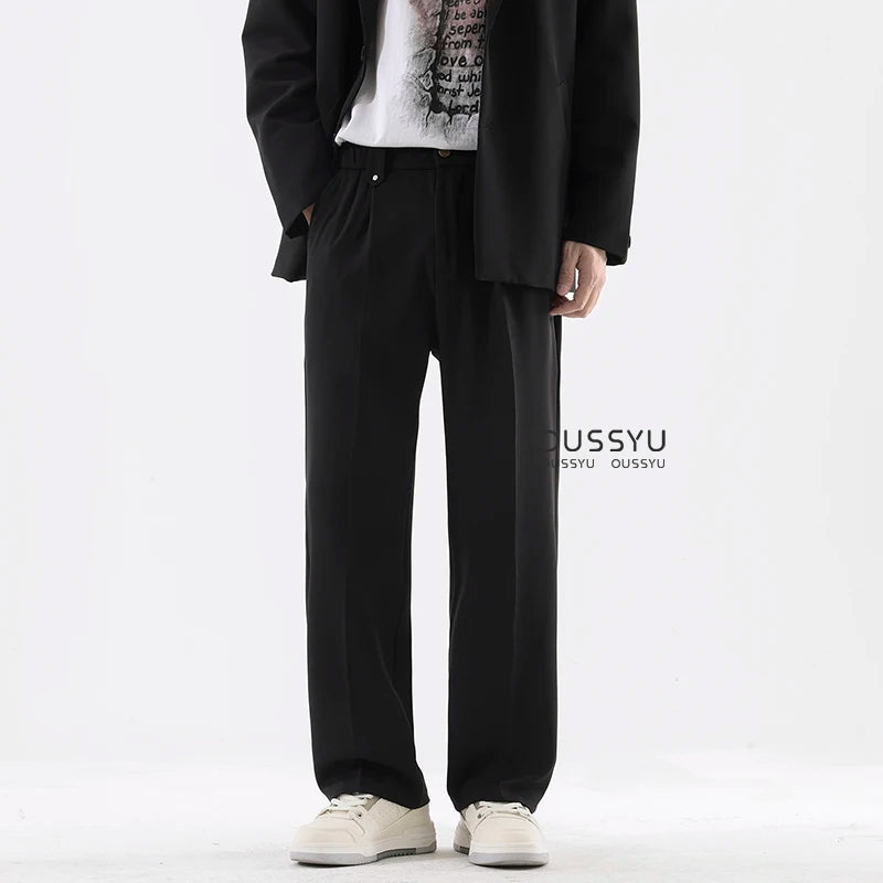 Spring Summer Smooth Casual Pants Men Business Elastic Waist Black Grey Khaki Suit Trousers Male Work Office Plus Size S-5XL