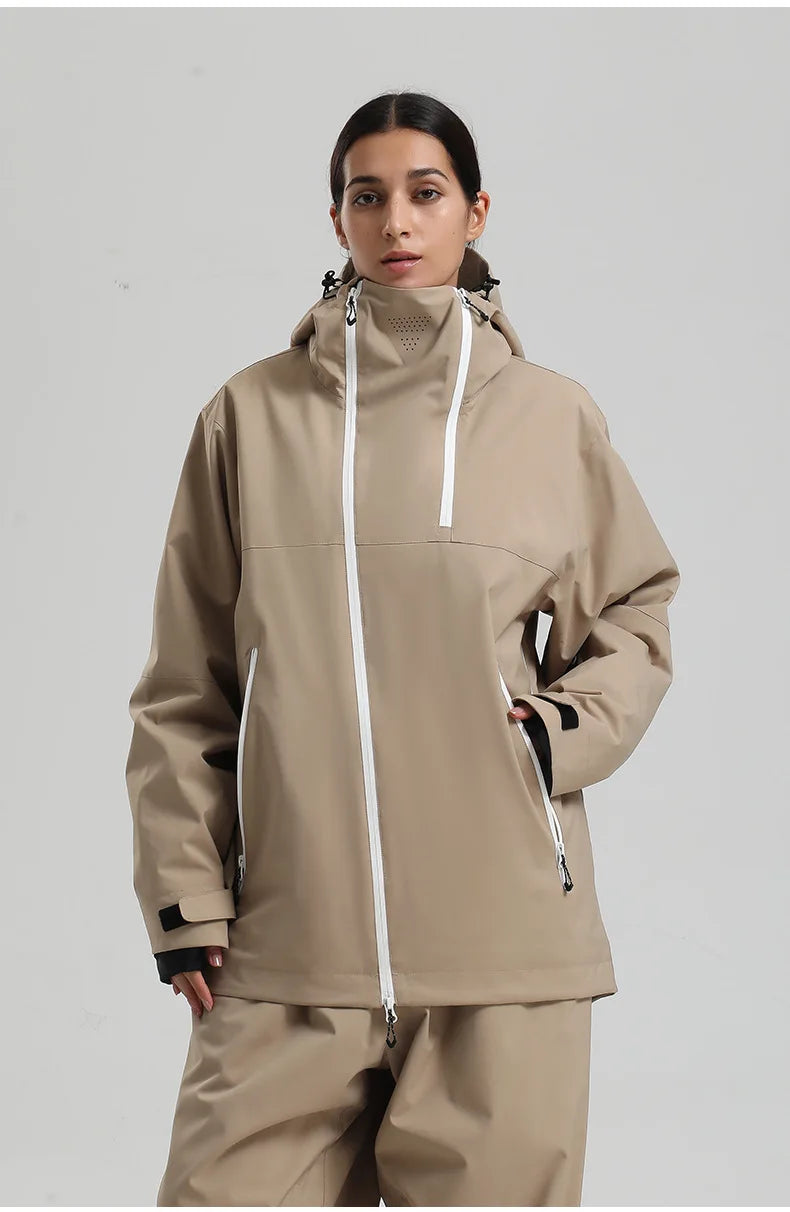 Gsou Snow Unisex Color-Block Ski Jacket Waterproof Snowboard Coat Breathable Loose Fit Women Men Professional Ski Wear