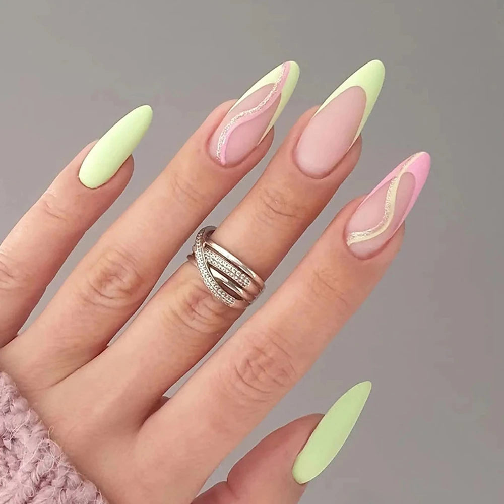 24Pcs/Set Blue Sky White Cloud Fake Nails Glue DIY Manicure Pattern Design False Nail French Stiletto Full Cover Nail Art Tools