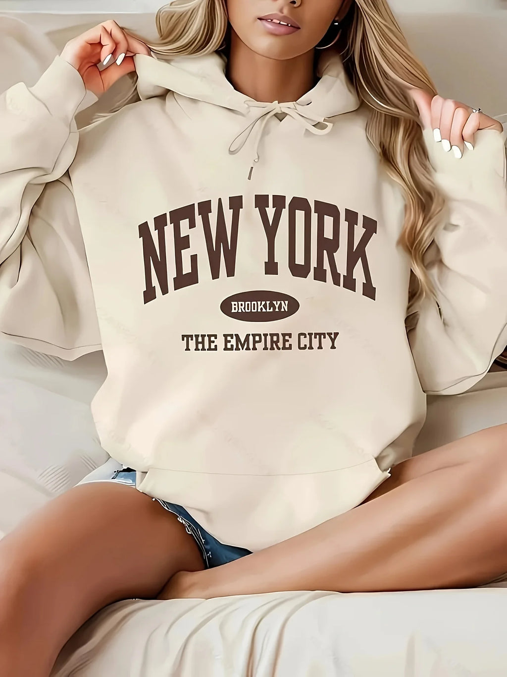 Letter Print Hoodie Drawstring Casual Hooded Sweatshirt For Winter  Fall Women's Clothing  Long Sleeve Pullover with Pockets
