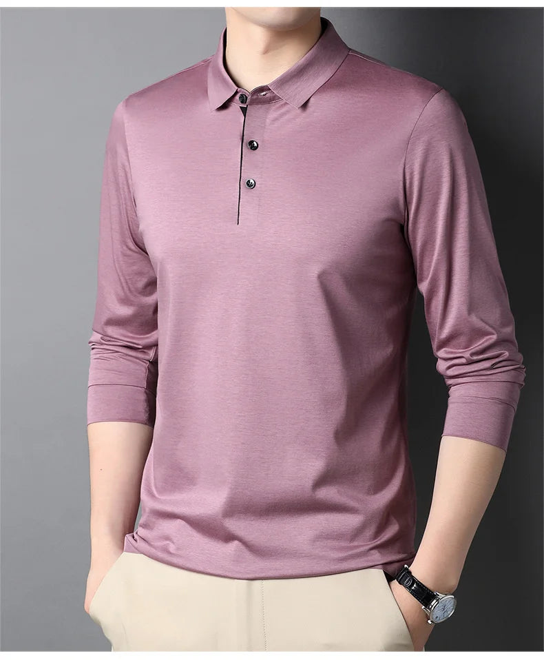 Bamboo Fiber Viscose And Cotton Blend Polo Shirt Men Short Sleeve Collar New Seamless T-shirt Summer Thin Lightweight Poloshirt