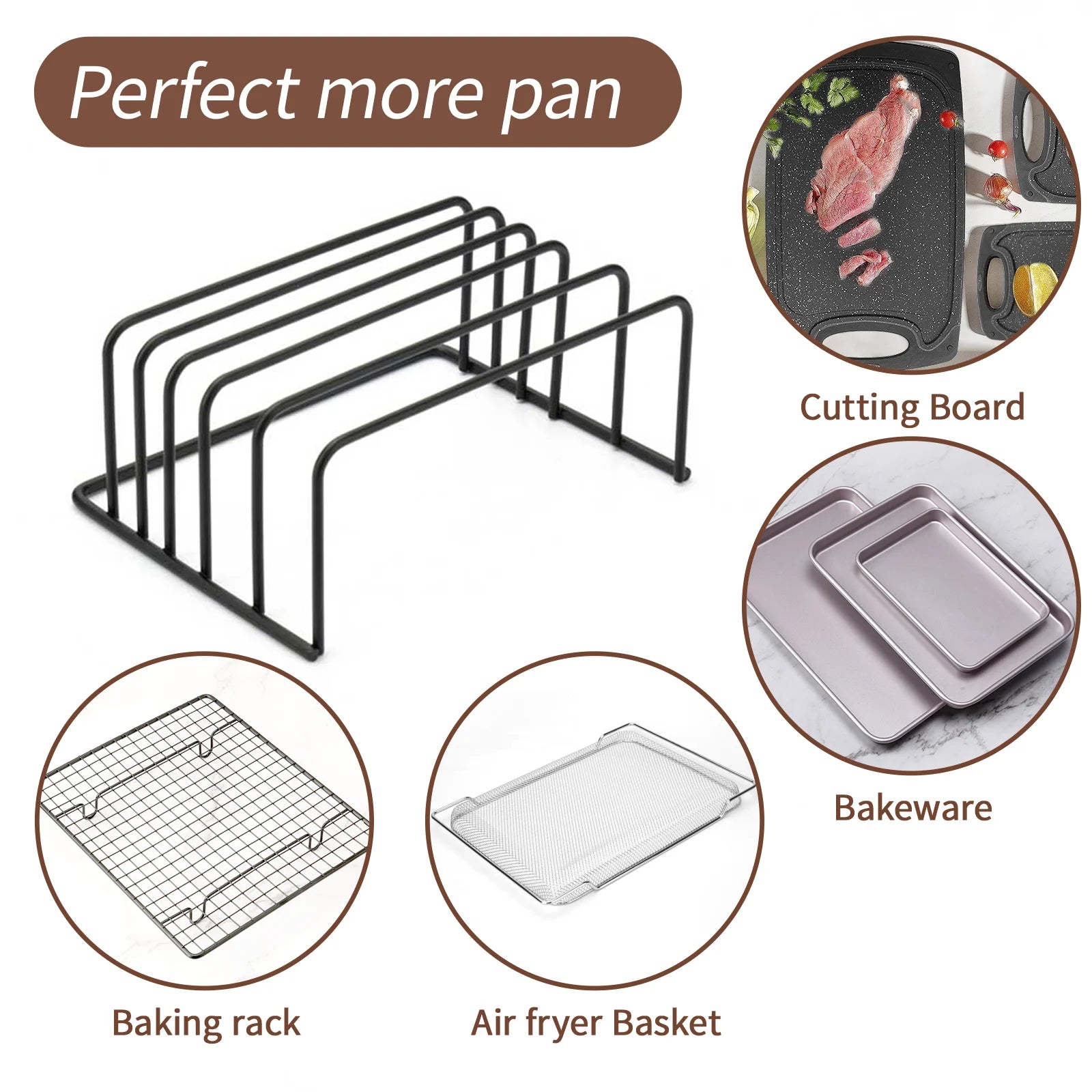 Kitchen Cutting Board Organizer Rack 5-Tier Metal Rack for Cutting Boards, Bakeware, Trays (1pc Black)
