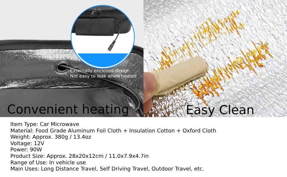 12V Car Heated Picnic Food Lunch Box Warmer Portable Mini Oven Insulated Efficient Heating Constant Temperature Auto-Control