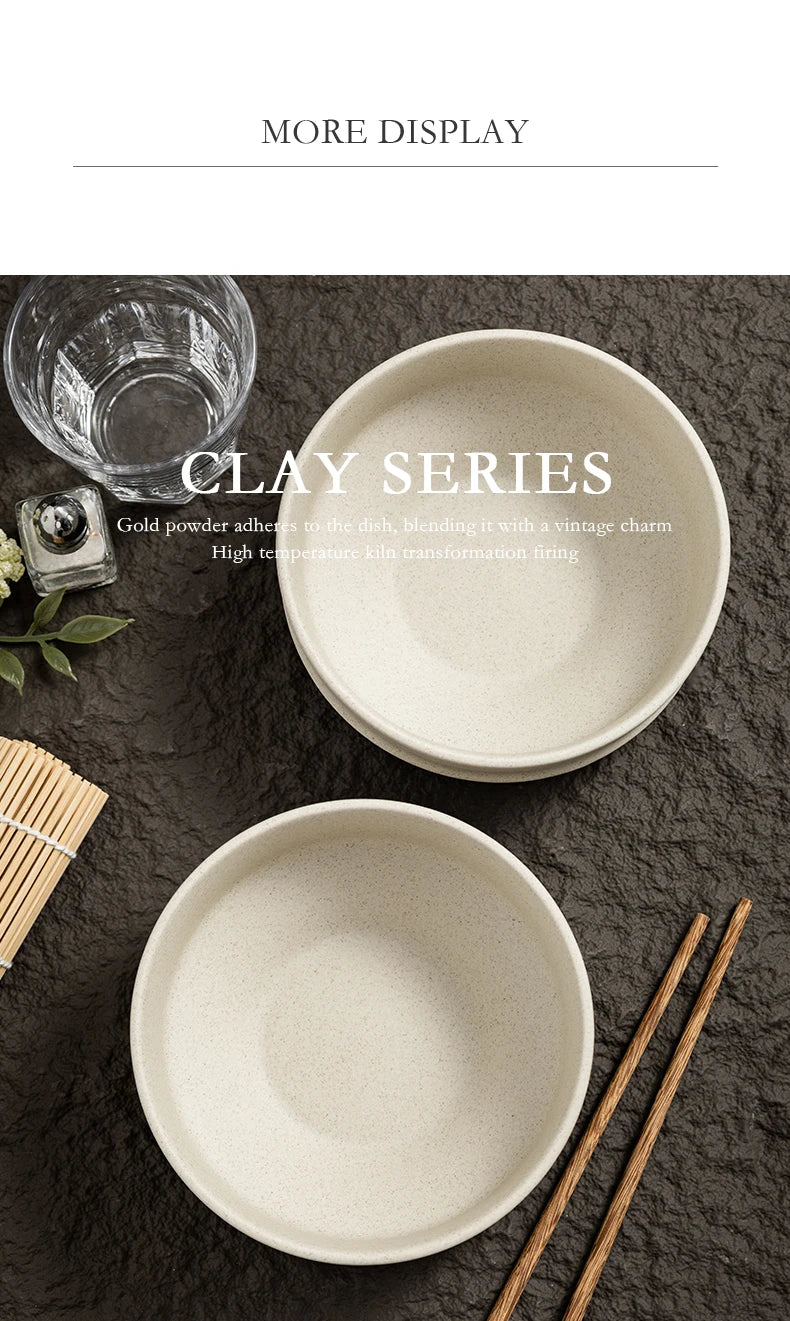 Retro Thick Earthenware Bowl Ceramic Rice Bowl Creative Small Dish Bowl Irregular Plate Dish Commercial Dining Utensils