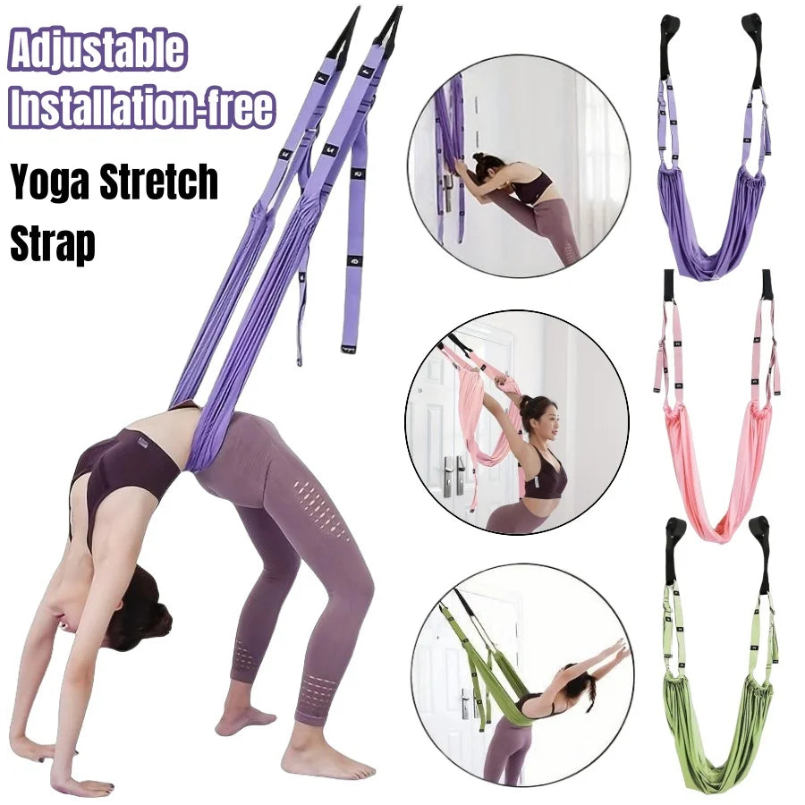 Adjustable Aerial Yoga Strap Elastic Stretch Door Hanging Yoga Belts Hammock Swing Fitness Handstand Rope Training Device Women
