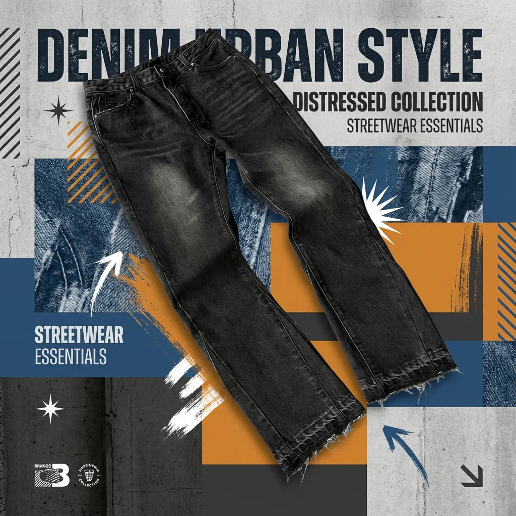 Y2K Trendy Retro Men Womens Black Ripped and Distressed Jeans Street Casual Loose Jeans Harajuku Hip Hop Frayed Hem Gothic Jeans