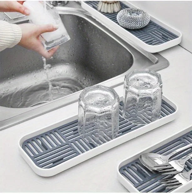 Kitchen Sink Organizer with Drain Tray, Sponge Holder, and Cutlery Drainer - Keep Your Countertop Clean and Tidy!