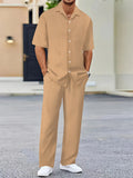 spring Summer Men Sets short-sleeve cardigan lapel shirt+trousers suit men's fashion 2 pieces tracksuit striped leisure suit