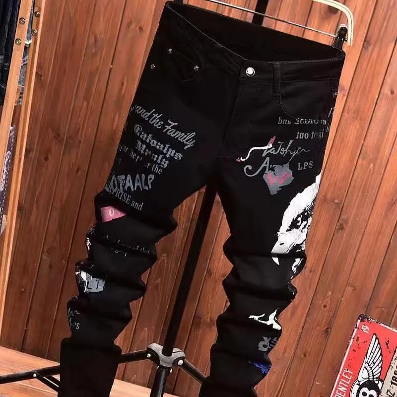 2025 new men's printing  jeans slim fit jeans men Fashion Classic Denim Skinny Jeans Male men's casual High Quality Trousers