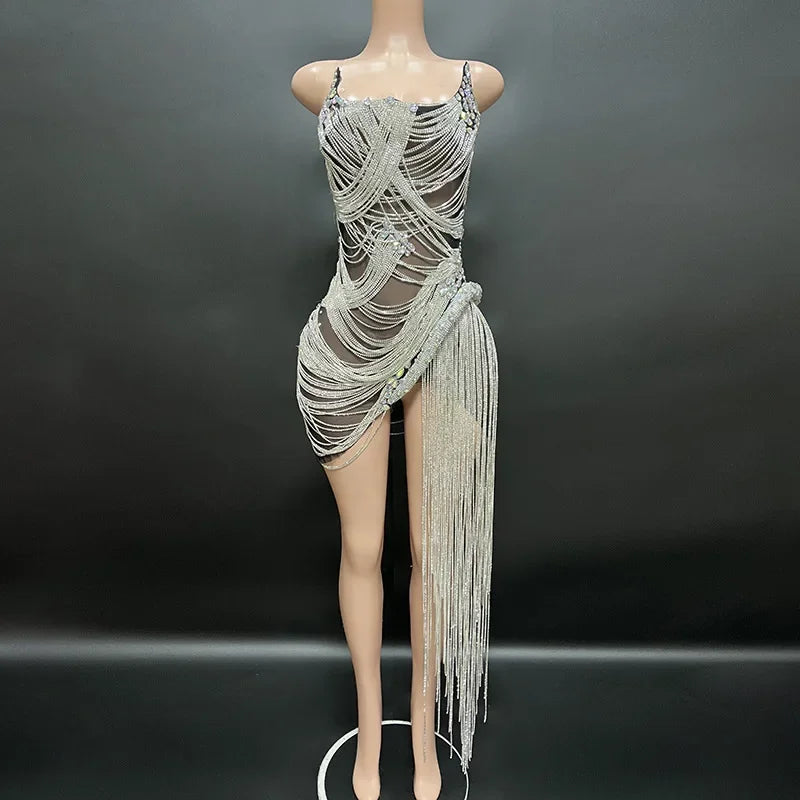 sexy rhinestone Wedding Party Dress Women's fashion Stage Costumes dress