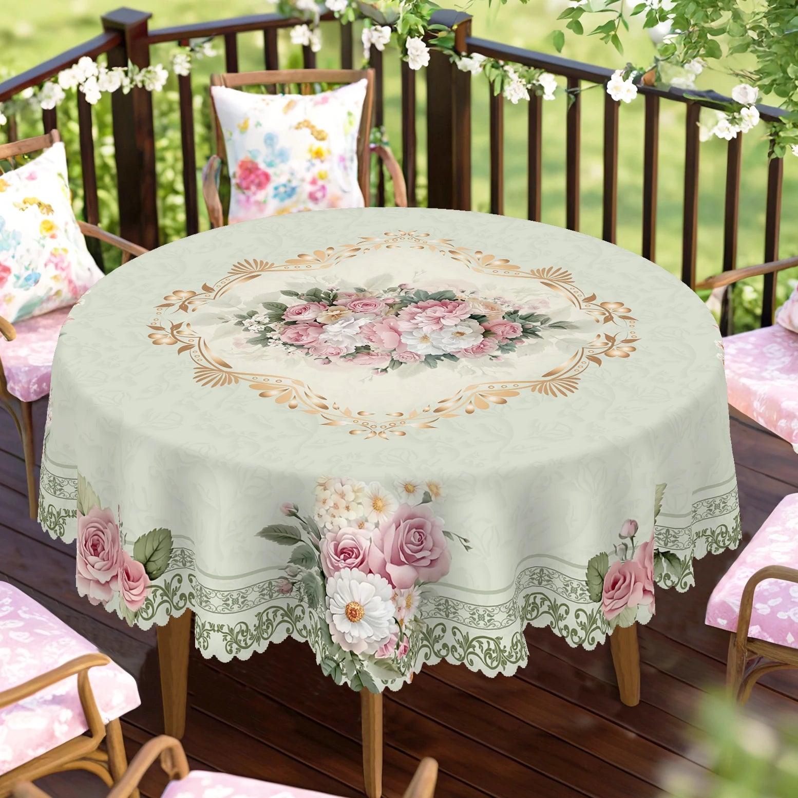 1 Piece of Spring Floral Round and Rectangular Tablecloth, Available in Various Sizes, Retro Pink Rose Pattern Printed Decorative Tablecloth, Small Fresh Style, Tablecloth for Home Kitchen, Picnic, Spring and Summer Home Deco