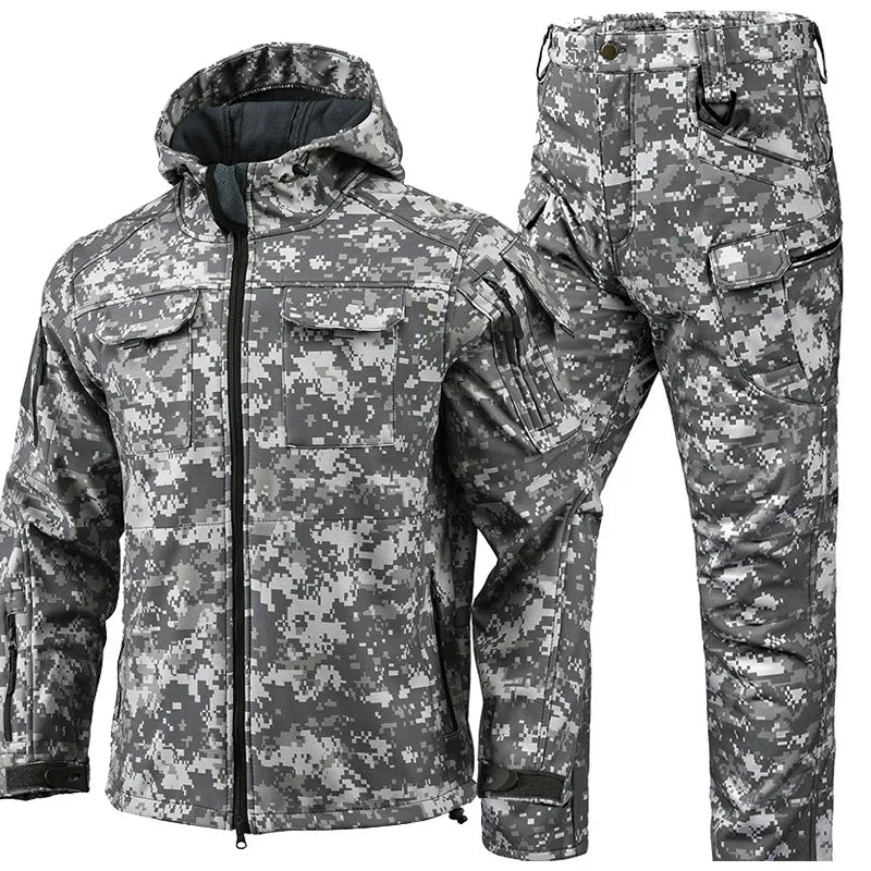 Beetle Invader Shark Skin Softshell Jacket Pants Set Camouflage Tactical Military Suit Waterproof Windproof Fleece Lined Outdoor