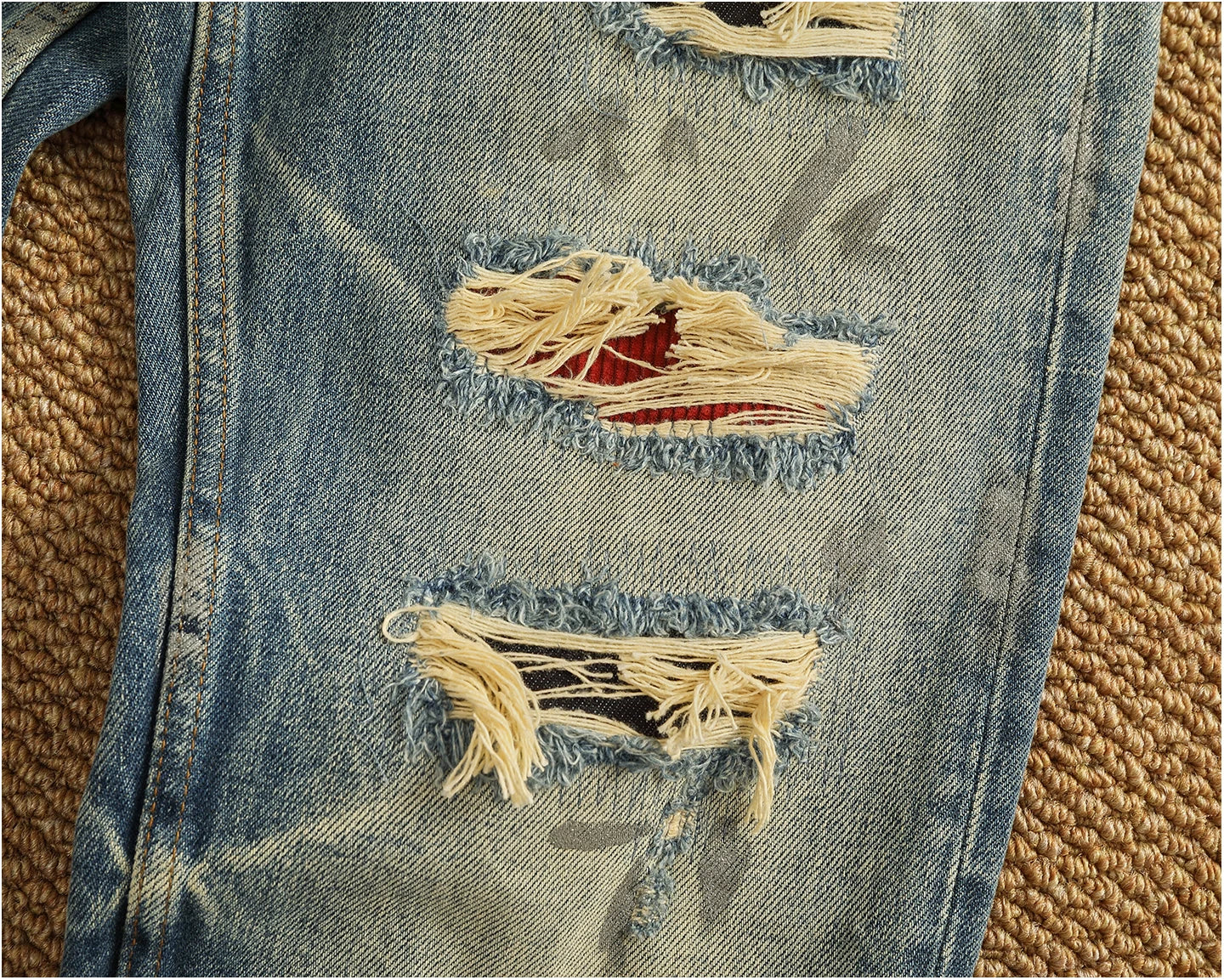 2025 Autumn New American Retro Heavyweight Ripped Denim Men's Fashion 100% Cotton Washed Old Straight Tapered Casual Jeans