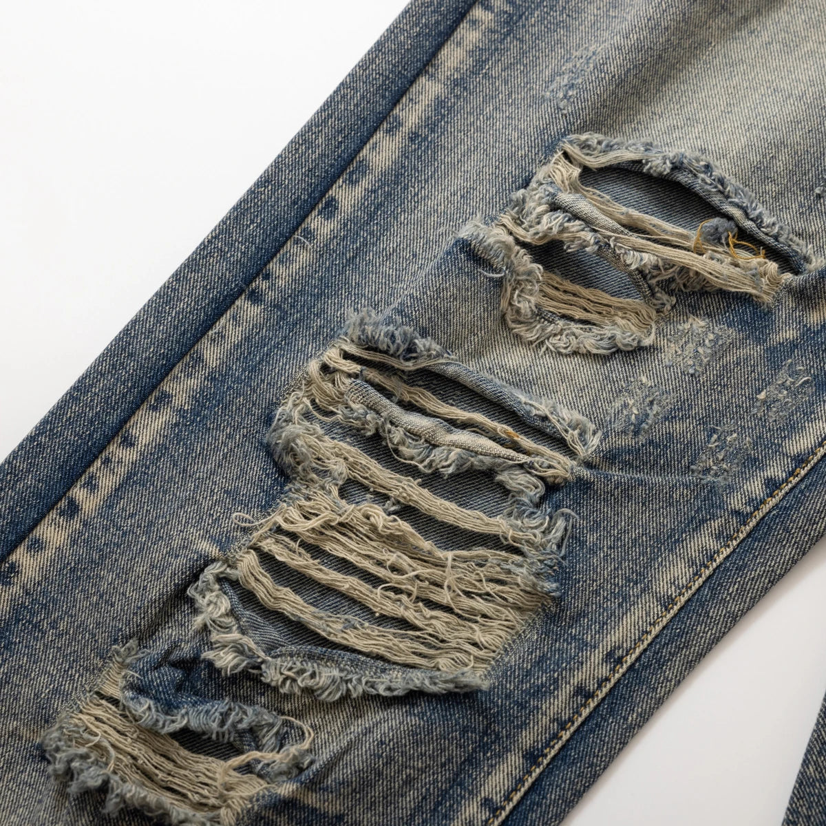 Men's Vintage Washed Distressed Ripped Tapered Jeans Slim Fit Straight Leg Destroyed Denim Pants Streetwear Y2k Jean Trousers