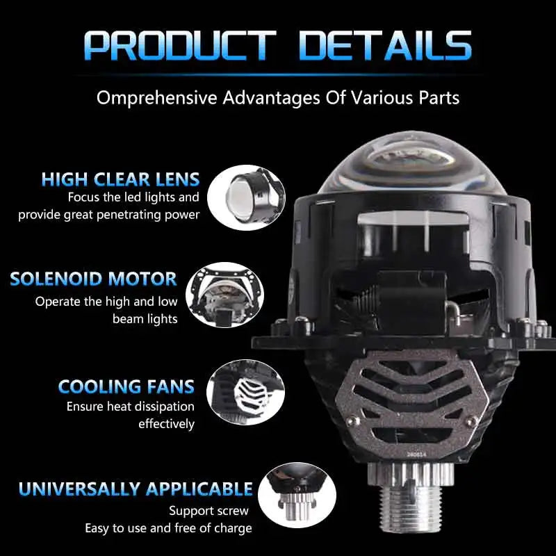 SANVI 3.0 Inch 26540LUX S07 Bi LED Projector Lens 110W H4 H7 9005 9006 Headlight Auto LED Light Car Accessory