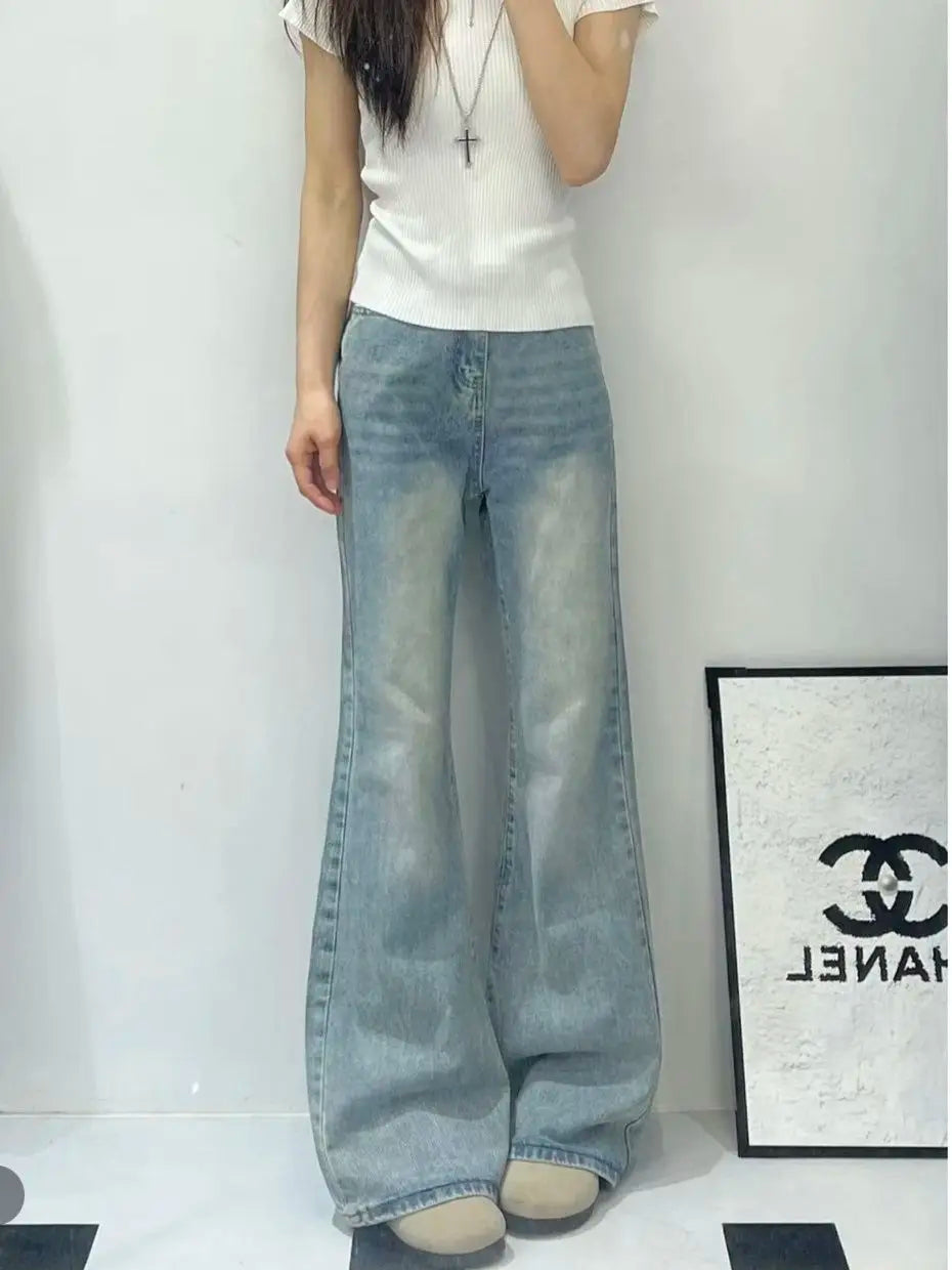 Women's Light Wash Wide Leg Jeans High Waist Loose Fit Denim Pants Casual Streetwear Trousers
