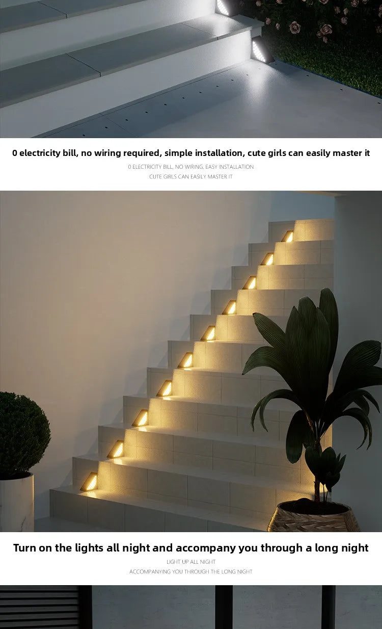 Outdoor Solar Stair Lights  12LM Auto Dimming Step Lamp  Driveway  Porch  Landscape  Easy Install No Wiring Needed