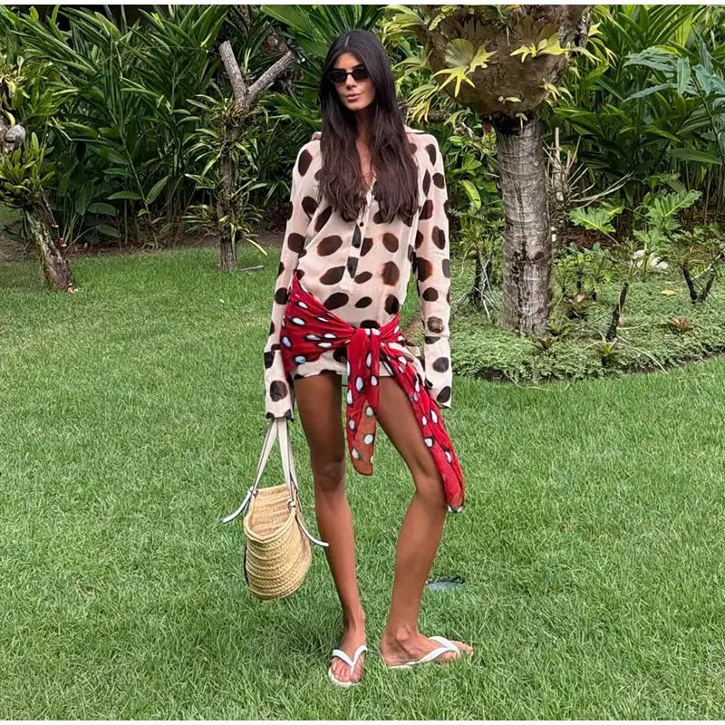 Stripe Wrap Tie Shirt Mini Dress Lapel Collar Long Flare Sleeve Loose Casual Dresses 2026 Summer Beach Vacation Fashion Outfit
