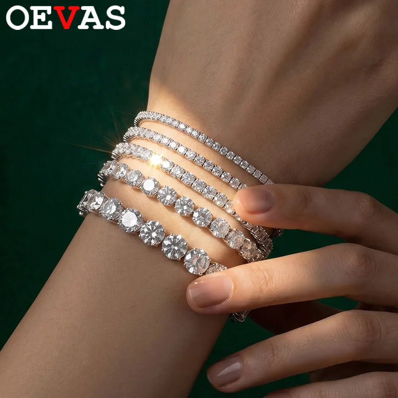 OEVAS Full Moissanite Tennis Bracelet 925 Silver Plated 18k Gold for Women Man Wedding Party Fine Jewelry Can Pass Diamond Test