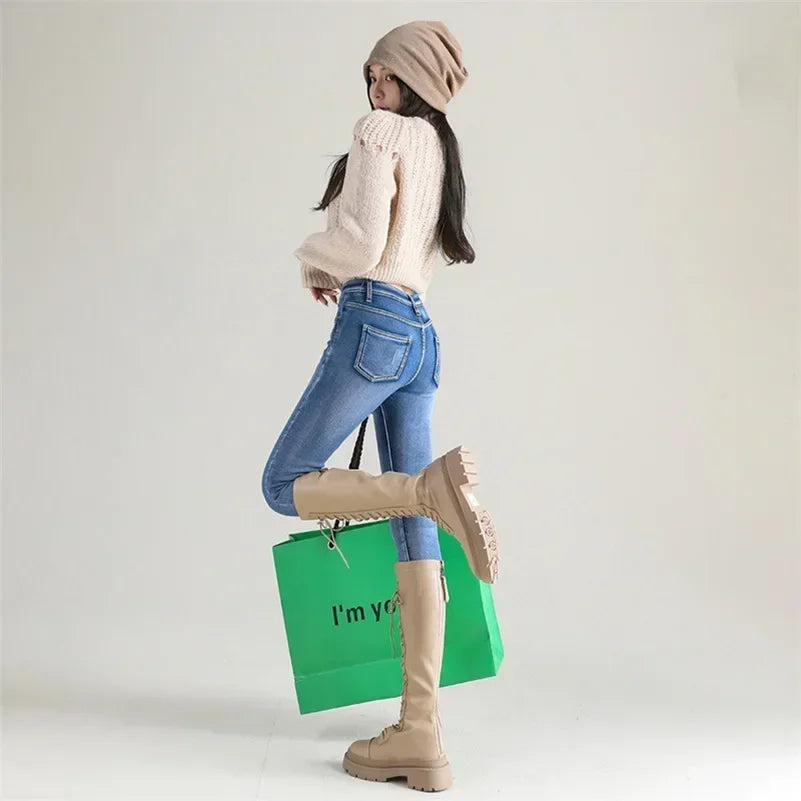 Lady Plush Thermal Jeans Winter Snow Warm Stretch Thin Jeans Women Fleece Pencil Pants Fashion Straight Leg Denim Trousers