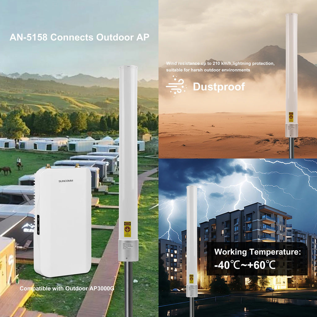AN-5158 Outdoor WiFi Fiberglass Antenna 5.1-5 GHz 2x2 MIMO Omnidirectional 13dBi 5G Antenna for Rooftop/Tower Installation
