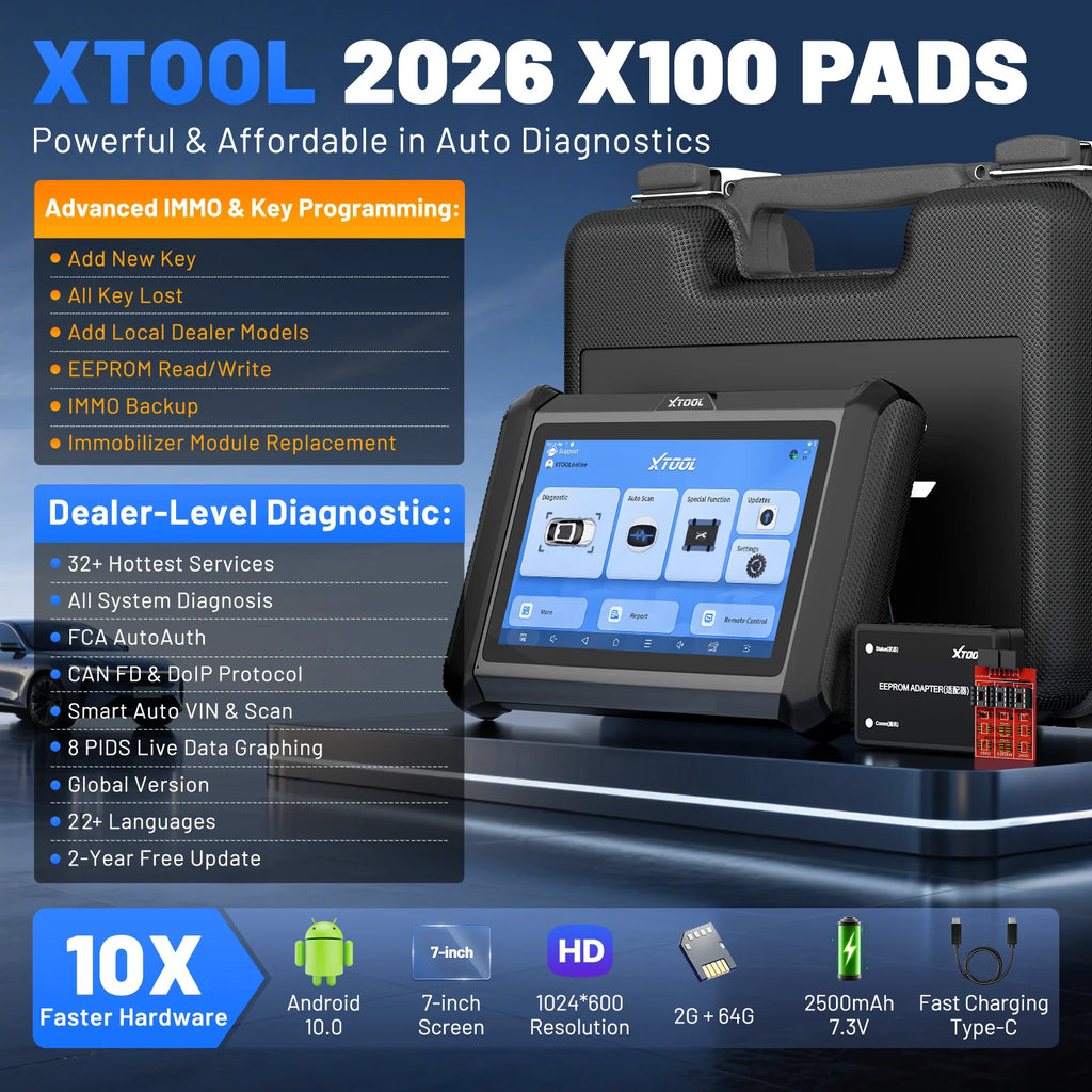 XTOOL X100 PADS V2.0 Key Programmer Automotive Scanner IMMO Read Write Chip All Key Lost OBD2 Diagnostic Tool With CANFD DOIP
