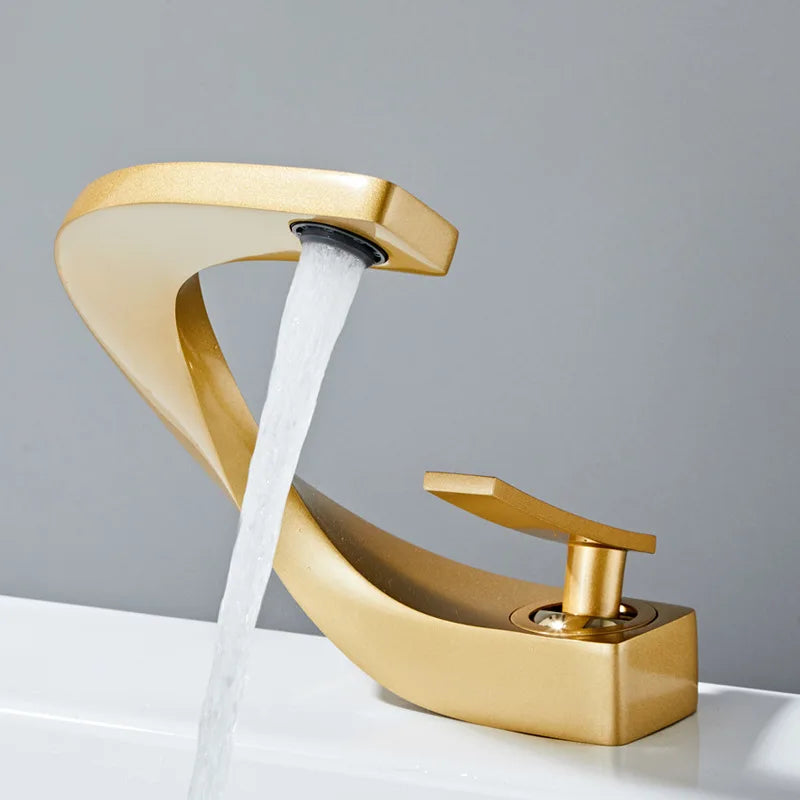 Basin Faucet  Brass Hot and Cold Wash Basin Faucet White with Gold Bathroom Basin Modern Minimalist Creative Faucet PP-12085