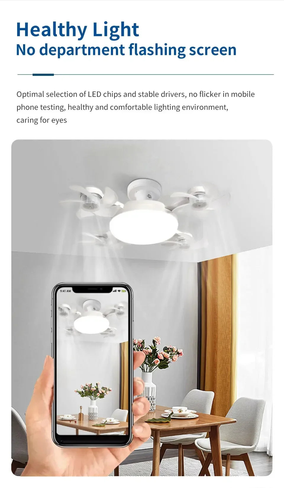 E27 Fan Light 2-in-1 60W  Drone Design Ceiling Fan Light with Remote Control AC85-265V Fan Lighting Bulb for Home Restaurant