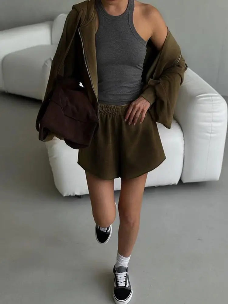 Women's Outfit Long-Sleeve Hooded Drawstring Sweatshirt Shorts Set Two-Piece Sets Sports Suit Sportswear Streetwear Trendy